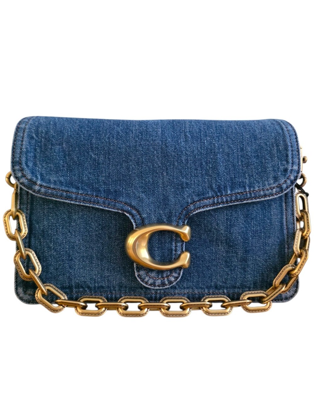 COACH Chain Tabby Denim Shoulder Bag Deep Blue Jean Wash NEW